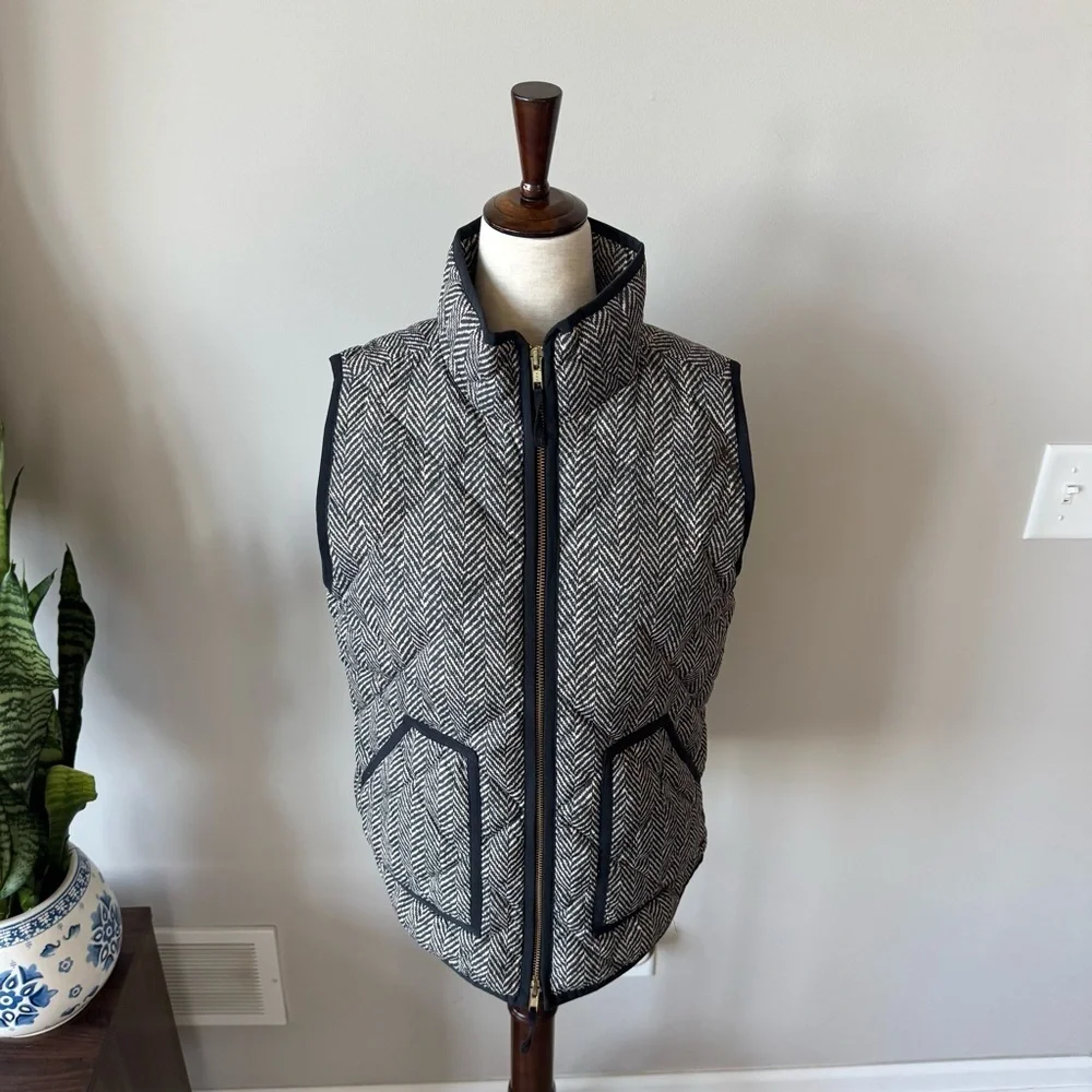 J. Crew Quilted Down Puffer Vest - Houndstooth Black and White